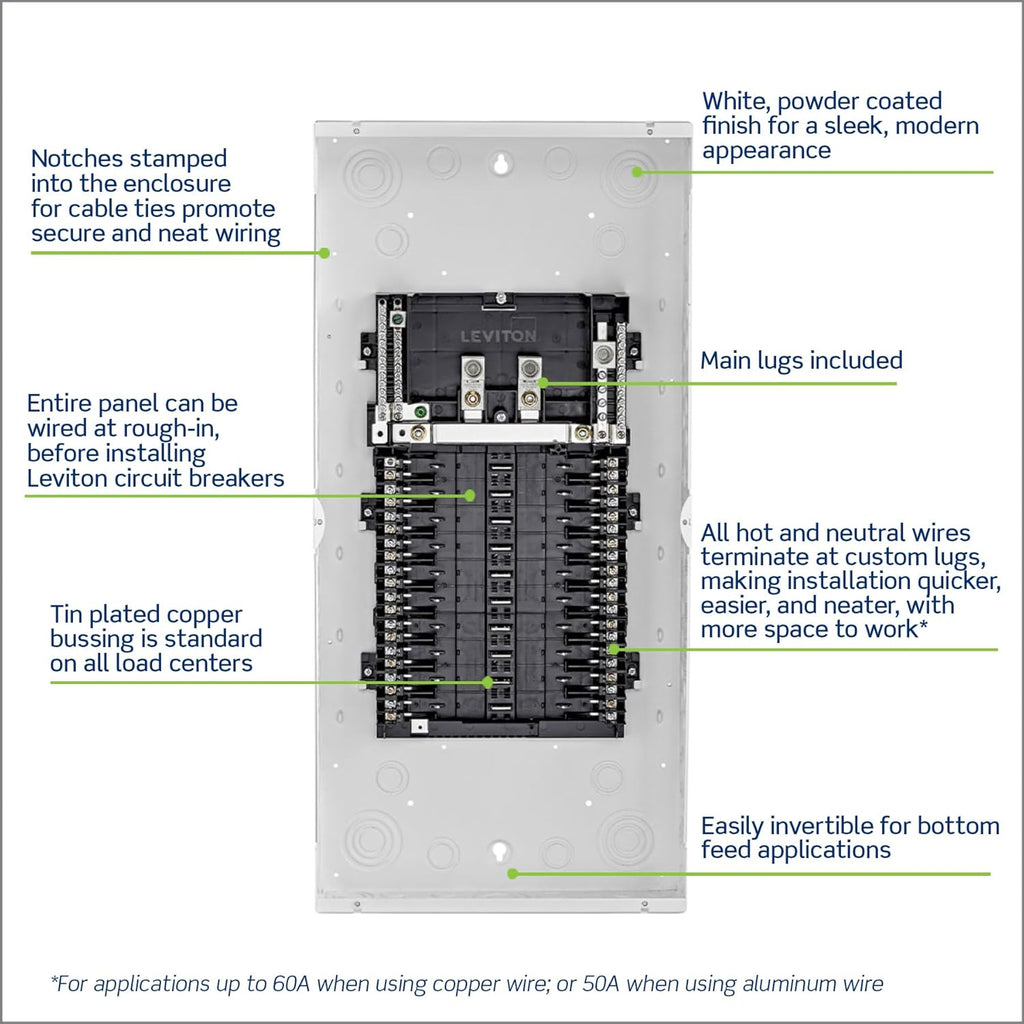 Leviton 20 Space, 20 Circuit Indoor Load Center with Main Lugs, LP222-LPD