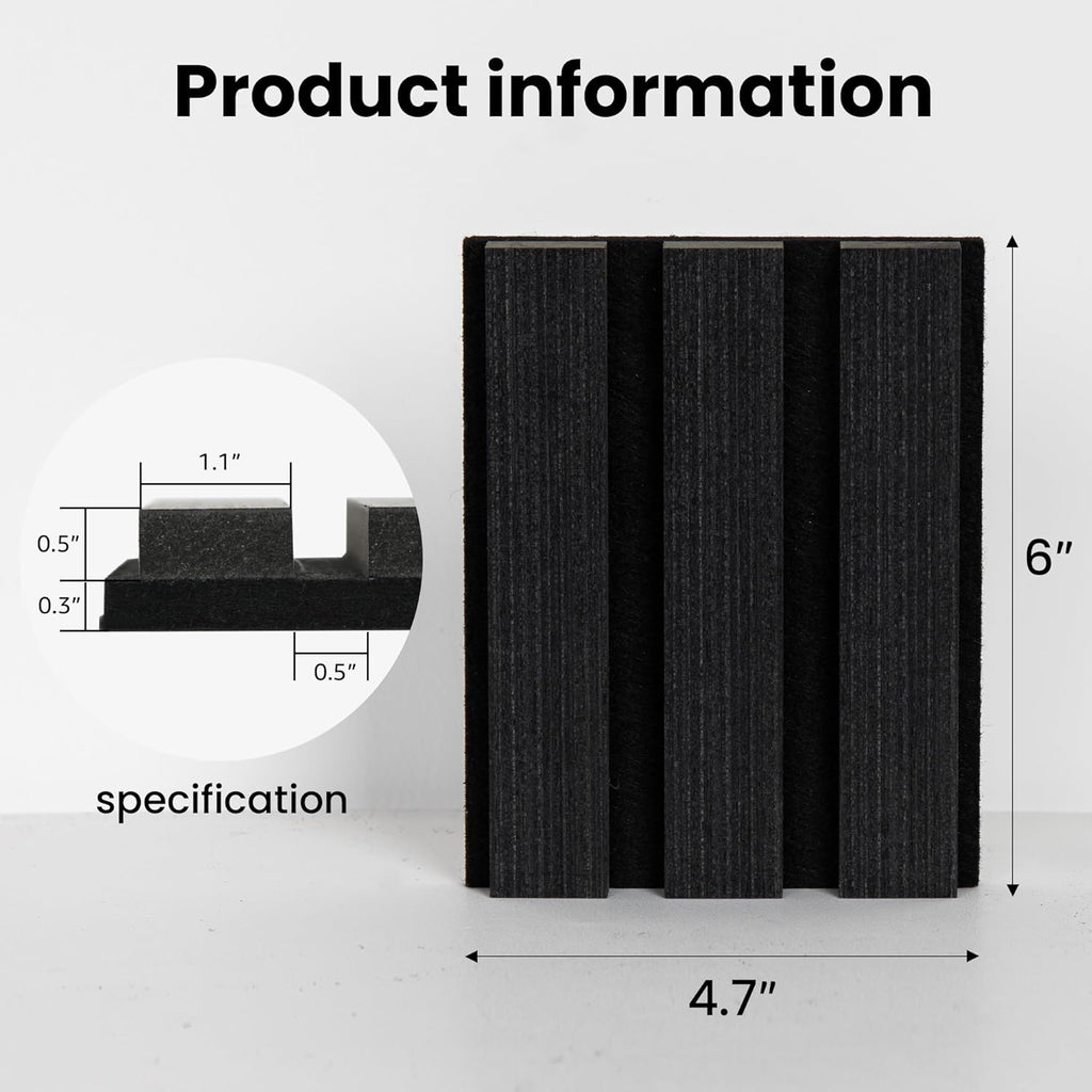 Sample Wood Salt Acoustic Wall Panels, Soundproof Wooden Wall Panels, 3D Fluted Sound Absorbing Panel, Matte Black, Sample Pack