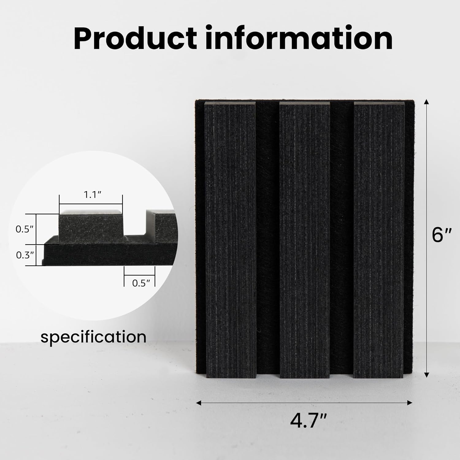 Sample Wood Salt Acoustic Wall Panels, Soundproof Wooden Wall Panels, 3D Fluted Sound Absorbing Panel, Matte Black, Sample Pack