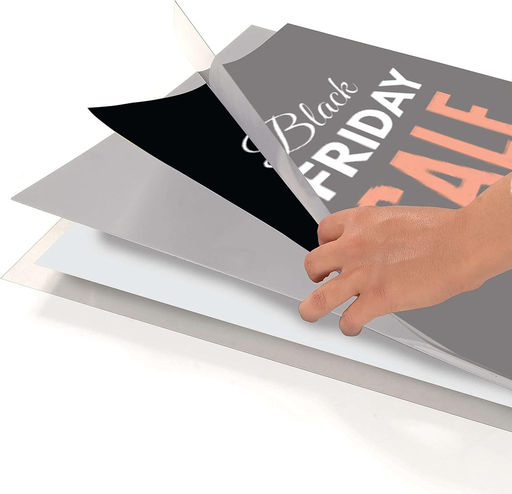 M&T Displays Metal Eco Info Board Black 18x60 Inches Slide-in Poster Sign Holder 1 Tier Double Sided Floor Standing Advertising Display with Backing and Anti-Glare PET Cover