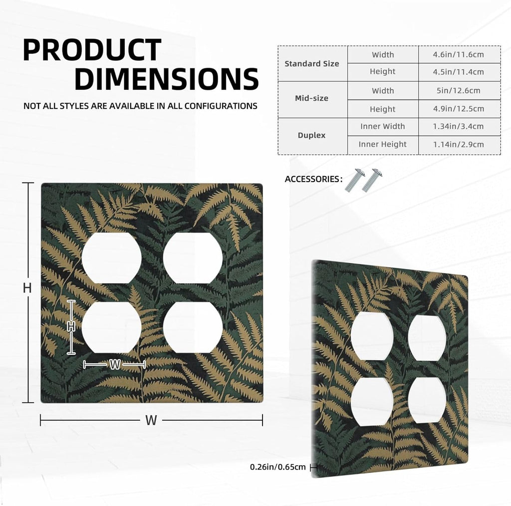 Outlet Covers Botanical Fern Green Leaf Forest 2 Gang Double Duplex Decorative Light Switch Covers Electrical Wallplates Socket Faceplate For Bed Room Home Decor