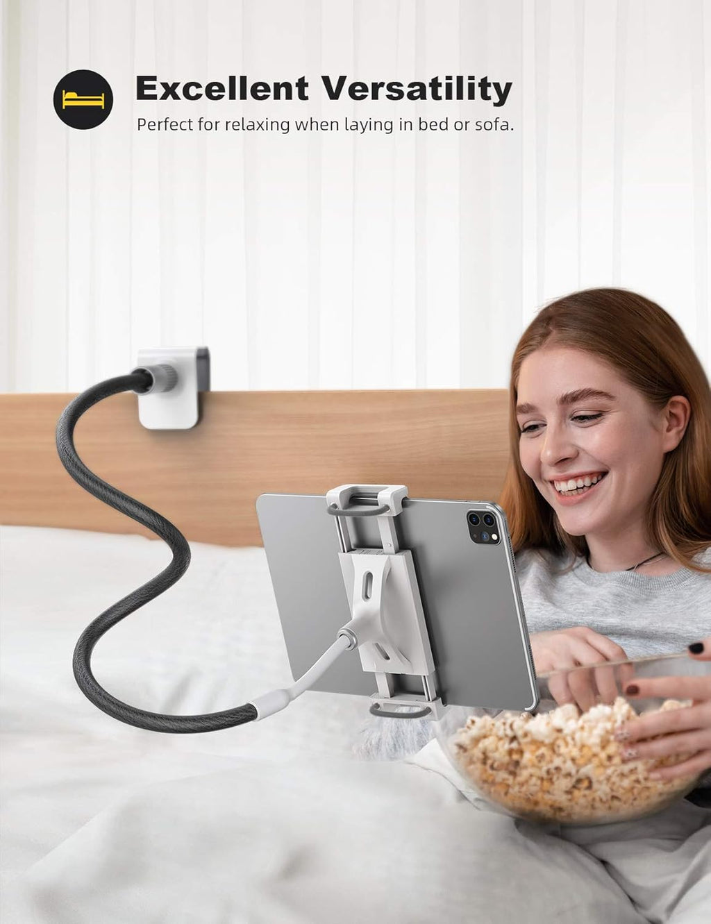 Lamicall Gooseneck Tablet Holder Mount : Flexible Arm Clip Tablet Stand for Bed, Desk Mount, Compatible with iPad Pro 11", Mini Air, Galaxy Tabs More 4.7 to 10.5" Phones and Tablets