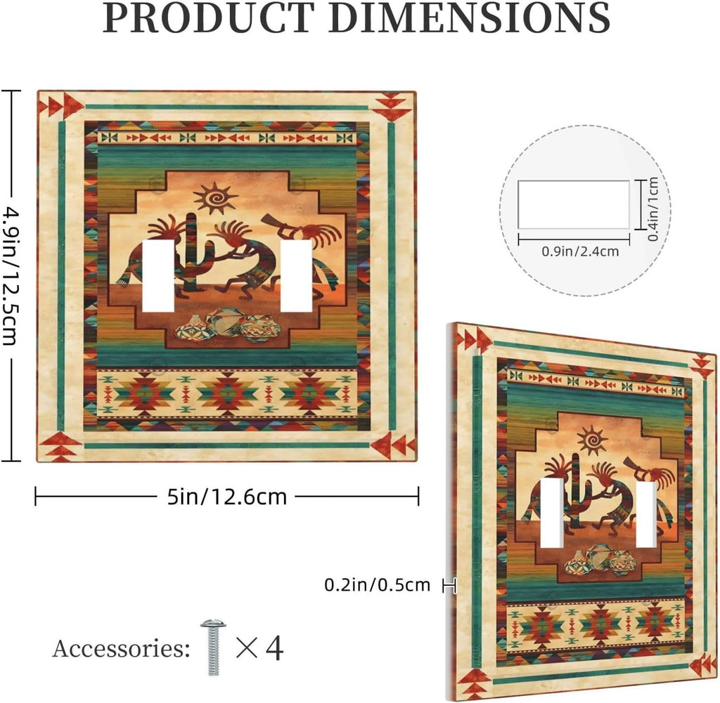 Decorative Light Switch Plate Covers Native American African Afro 2 Gang Light Switch Cover Unique Double Toggle Wall Plate Outlet Covers for Home Bedroom Decor （2 Pack）