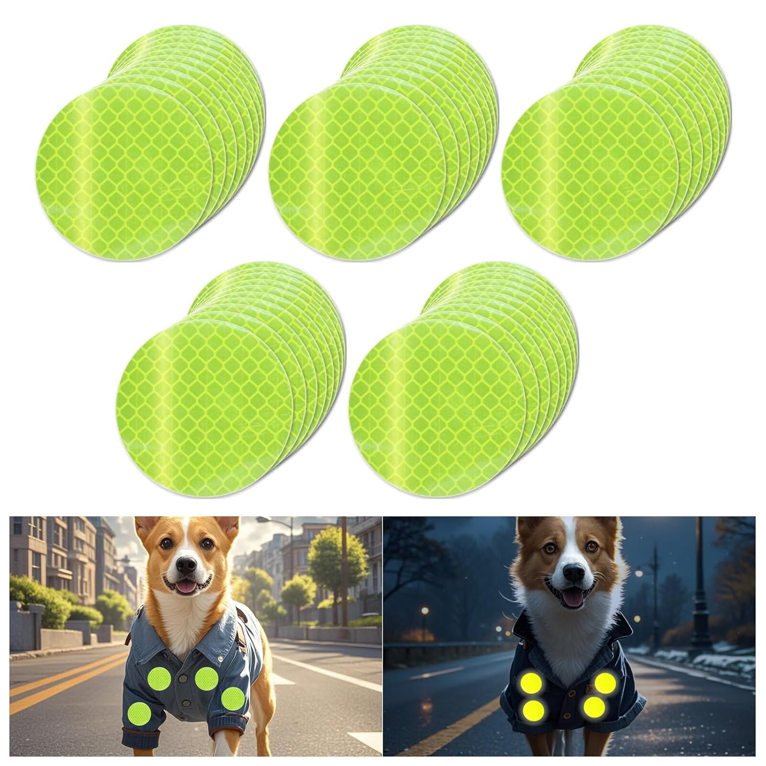 Non Fading Fluorescent Yellow Reflective Stickers 2-inch Diameter Round Reflector, Outdoor Waterproof High Visibility Warning Adhesive Tape (50 Pcs)