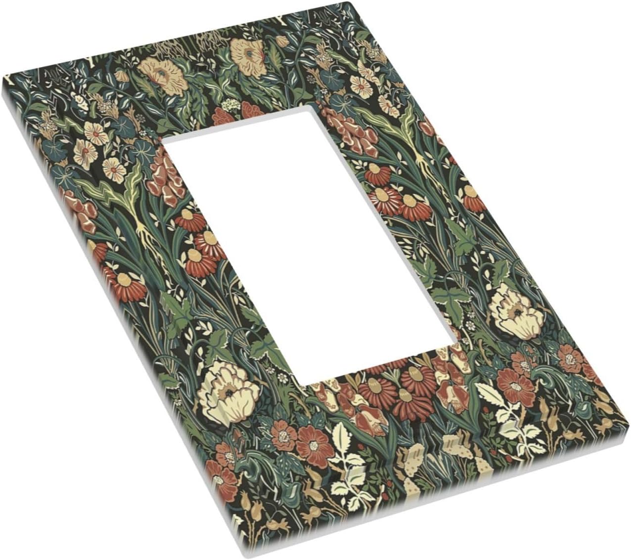 Decorative Outlet Covers Vintage Dark Floral William Morris Green Flower 1 Gang Single Rocker Light Switch Cover Plate Wall Plates GFCI Faceplate for living Room Home Decor