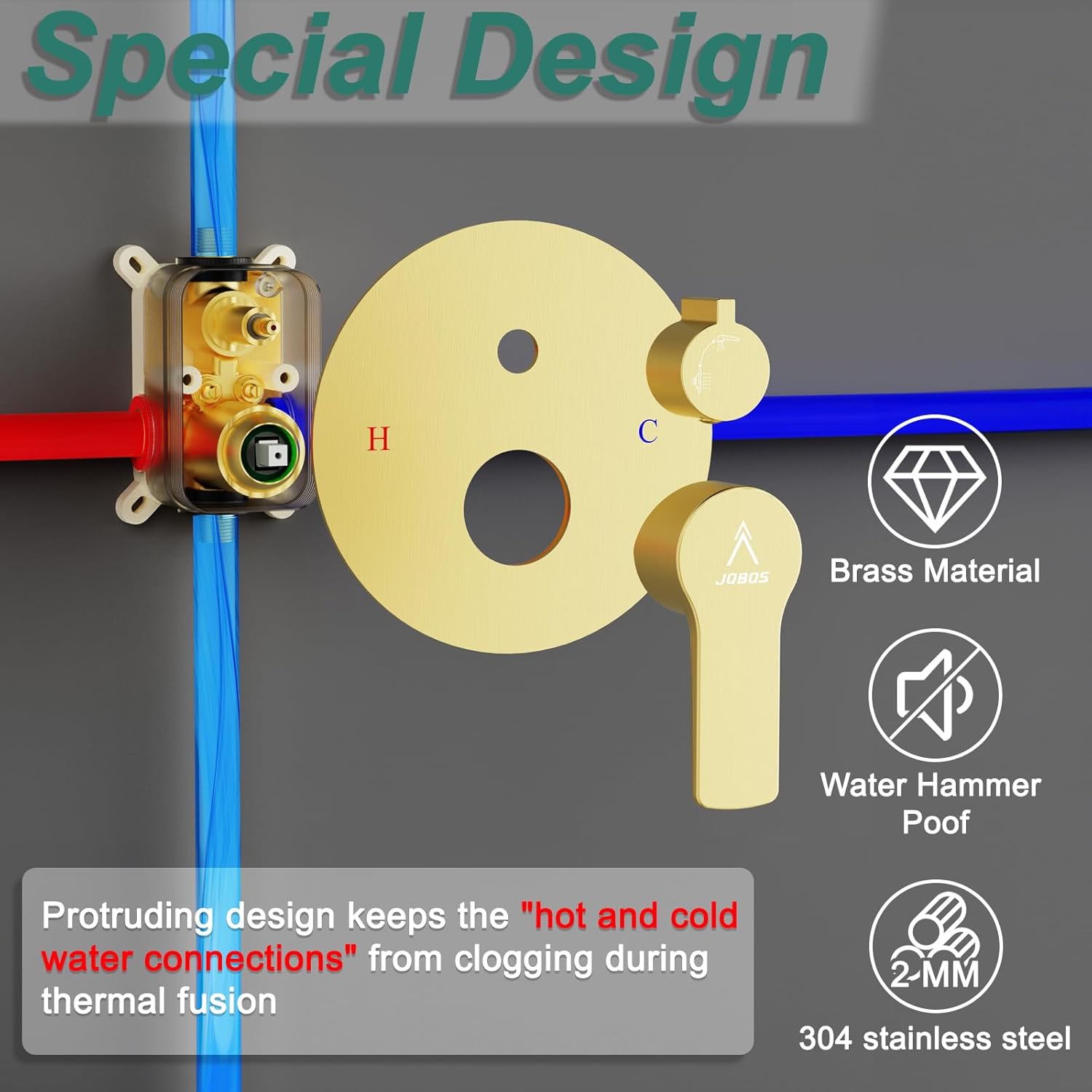 Shower Faucet Set Brass 12IN Rough-In Valve Body Trim Kit Rainfall Included Handle Accessories Complete 2 Functions with Rain Head and Handheld Bathroom Systems (12'', Brushed Gold)
