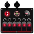 MKING 6 Gang Marine Switch Panel - Waterproof Rocker Switches with USB & Type-C Charger, Circuit Breaker, Digital Voltmeter, and Power Socket, Compatible with 12V-24V Vehicles