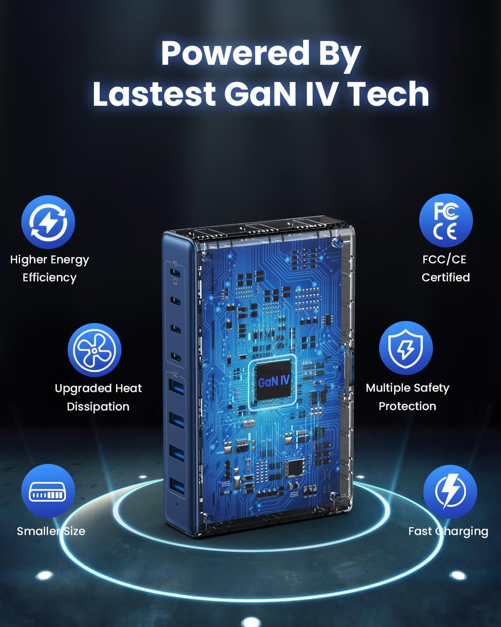 200W USB C Charger Block,GaN IV Charging Station 8 Ports,QC4.0 Fast Charging Station Hub+PD 65W USB C Laptop Charger Adapter Compatible with MacBook Air/Pro,DELL,iPhone 17/16,iPad,Steam Deck-Deep Blue
