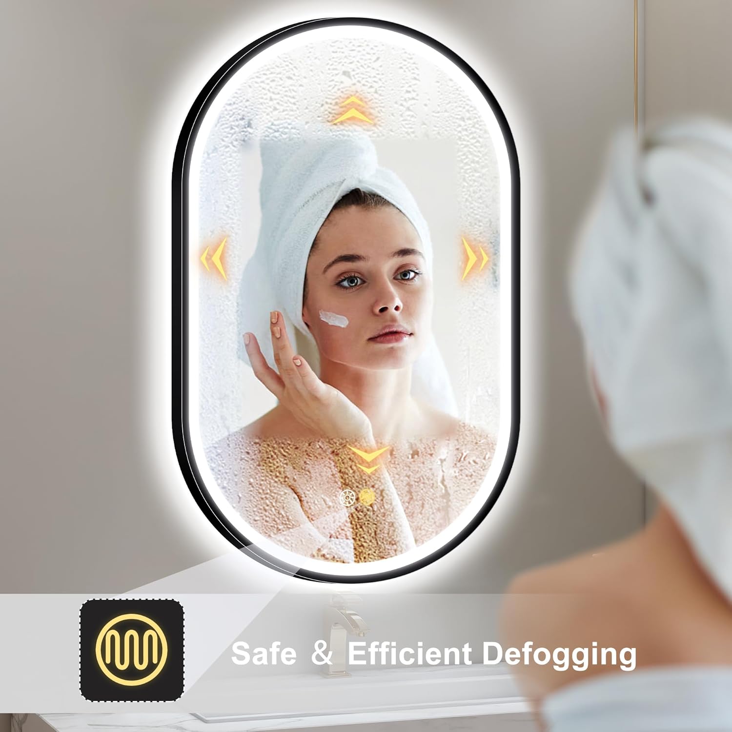 S'bagno 24x36 Oval Black LED Mirror for Bathroom with Frontlit & Backlit, LED Bathroom Mirror with Metal Frame, Anti-Fog, Stepless Dimmable, 3 Colors Temperature LED Vanity Mirror(Horizontal/Vertical)