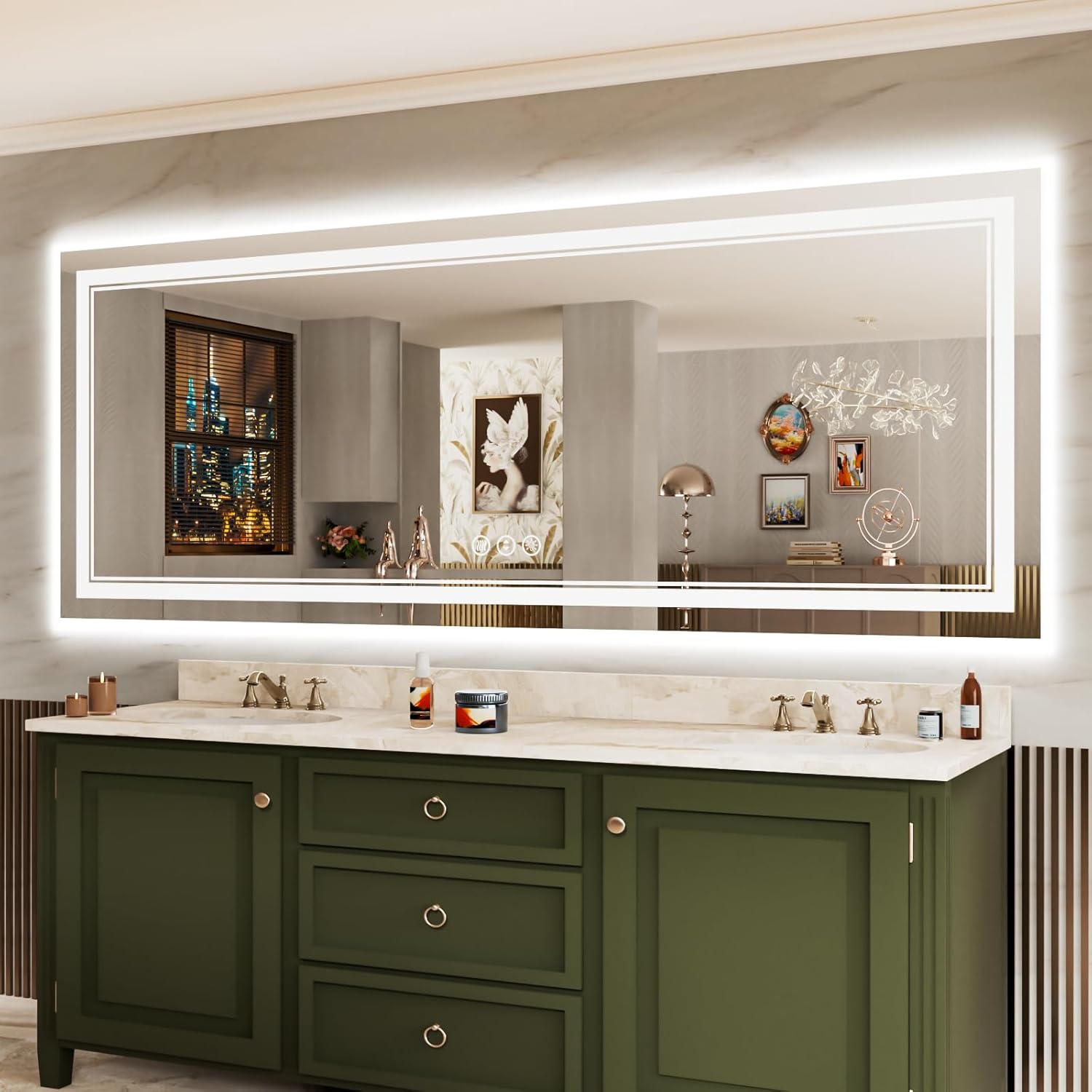84x32 Inch Large LED Mirror Bathroom with Lights, Backlit and Front Lighted Bathroom Vanity Mirror for Wall, Anti Fog,Dimmable,Shatterproof