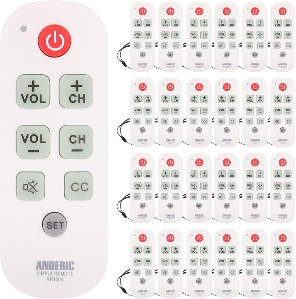 [25 Pack] Anderic Easy Big Button Universal TV Remote Control. Easy to Use, Learning, Glow Keys - Television & Cable Box Controller, Perfect for Assisted Living Elderly Care - White - RR1004