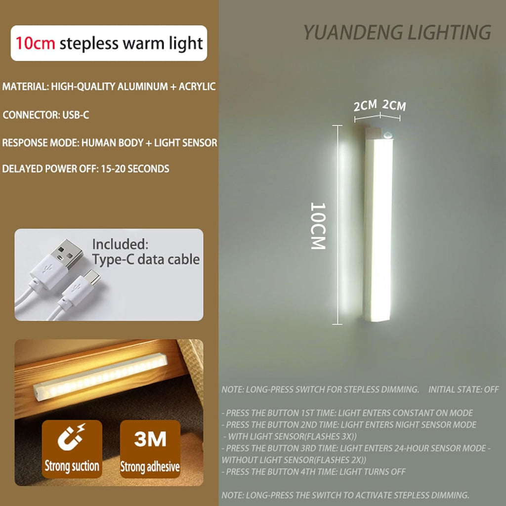 4 PCS Punch-Free Smart Sensor Magnetic Rechargeable Led Lights, Punch Free Smart Sensor Magnetic Light, USB C Rechargeable Closet Under Counter Lighting for Kitchen, Wardrobe (3.9in White Light)