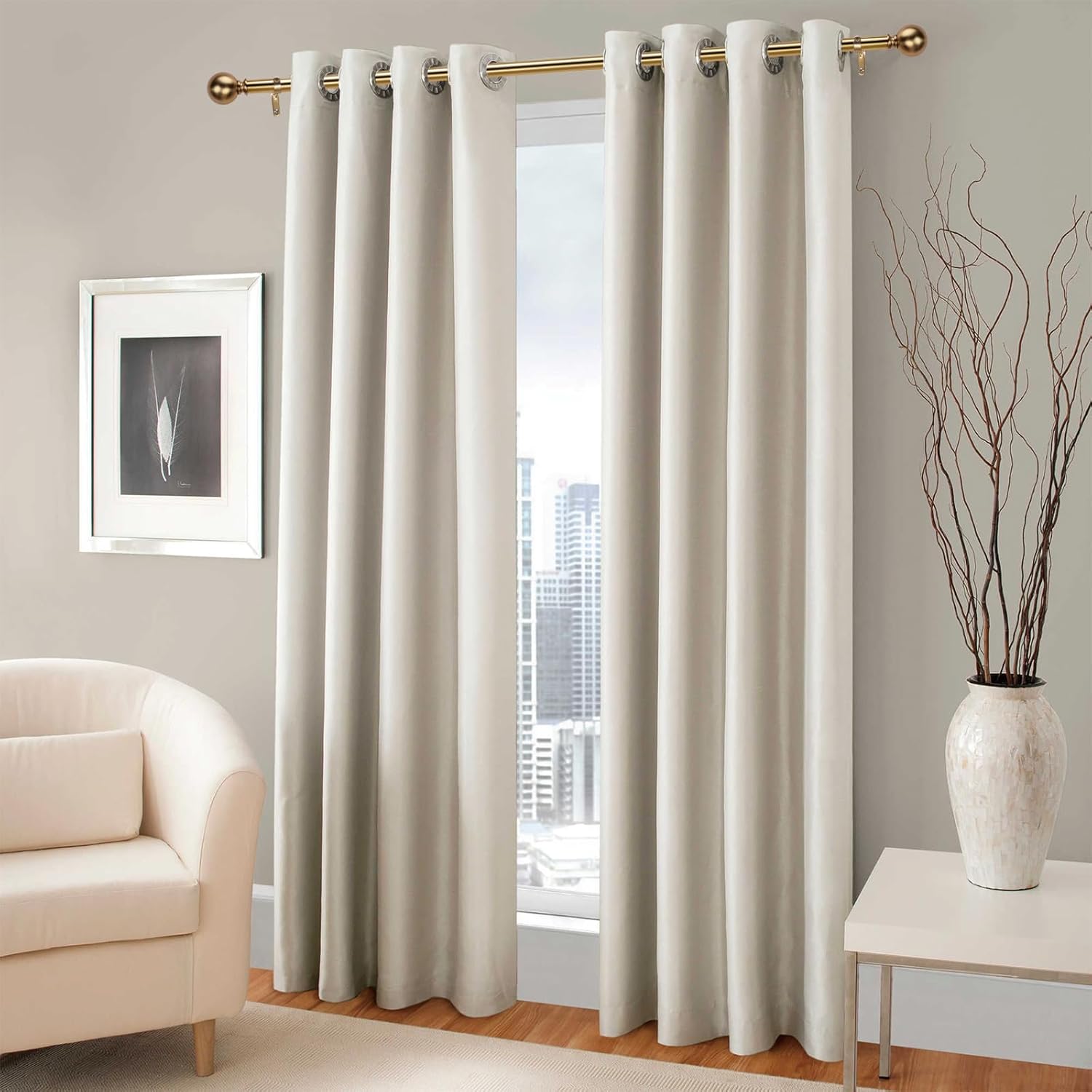 Curtain Rods for Windows 18 to 88 inches,1 Inch Modern Metal Drapery Rods,Adjustable Heavy Duty Curtain Pole with Round Finials(18"-88"Warm Goldenel)