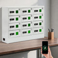 16-Unit Cellphone Charging Cabinet - Mobile Phone Charging Storage Cabinet, Combination Lock Smartphone Lockbox with QC3.0 Fast Charging & View Window for Classroom, Library, and Office (White)