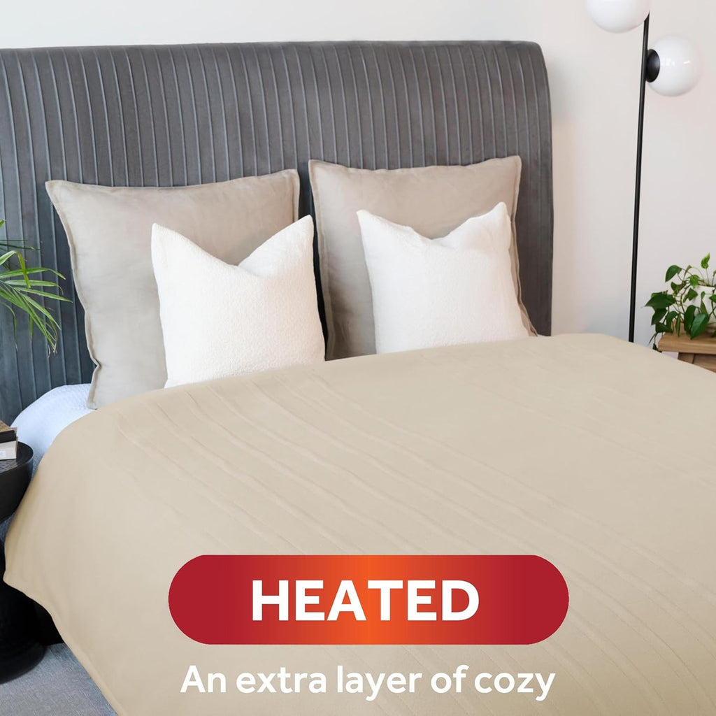 Sunbeam Royal Ultra Fleece Heated Electric Blanket Queen Size, 90" x 84", 12 Heat Settings, 12-Hour Selectable Auto Shut-Off, Fast Heating, Machine Washable, Warm and Cozy, Pebble
