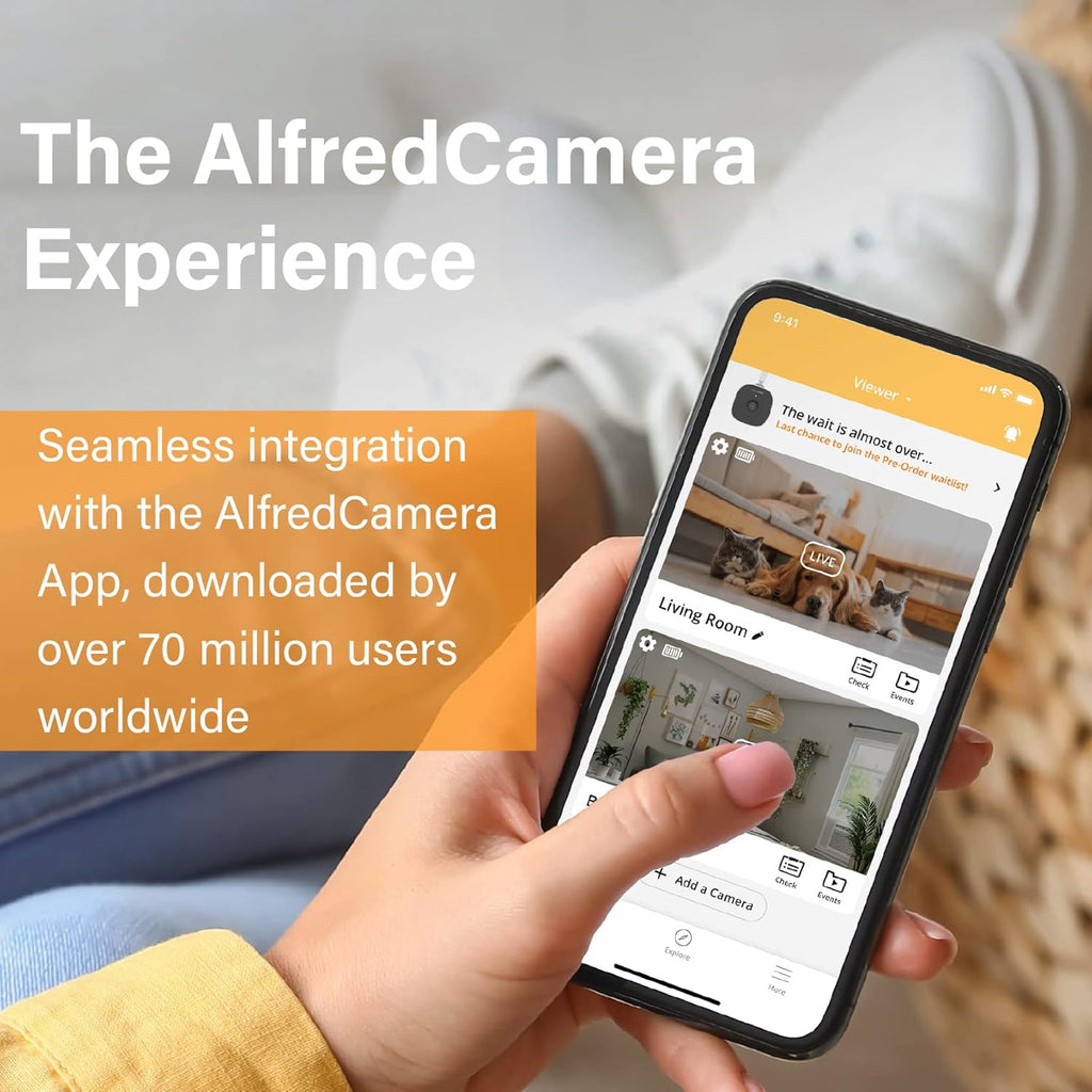 AlfredCam Indoor WiFi Security Camera, FullHD 1080P, 2.4G/WiFi, Continuous Recording, Motion Detection, Night Vision, Baby Monitor/Pet/Nanny Cam, App Powered (90M+ downloads)