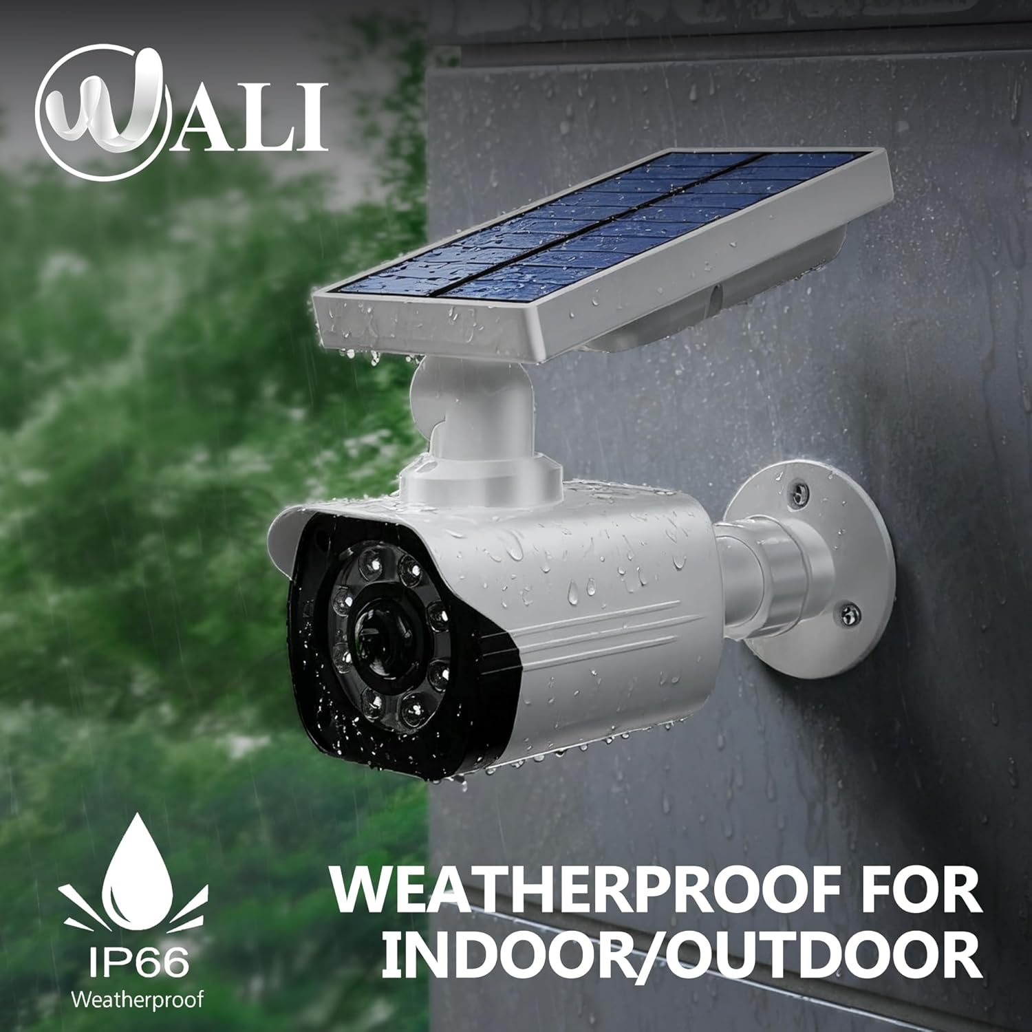 WALI Dummy Fake Camera, Security Camera with Motion Sensor Flood Light, Simulated Surveillance Security CCTV Dome Camera Indoor Outdoor (TCW2-SOL), 2 Packs, White-Solar