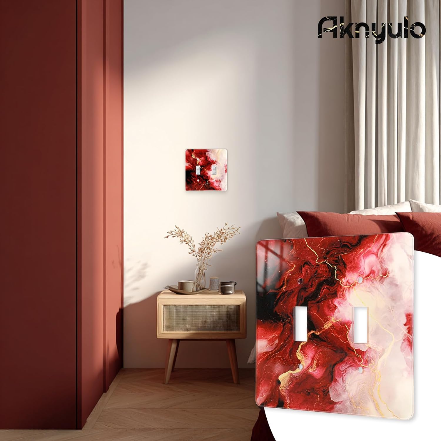 Rich Burgundy Marble Acrylic Light Switch Wall Plate Plates Decorative Electrical Outlet Cover Plates Acrylic Double Wall Outlet Covers Switch Plates