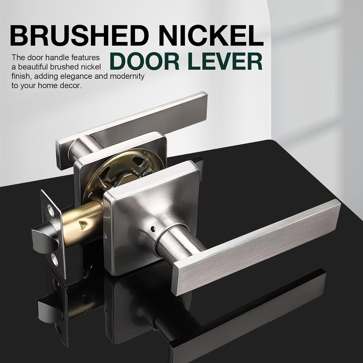 GOBEKOR 10 Pack Nickel Interior Door Handles with Lock, Keyless Lever Closet Levers