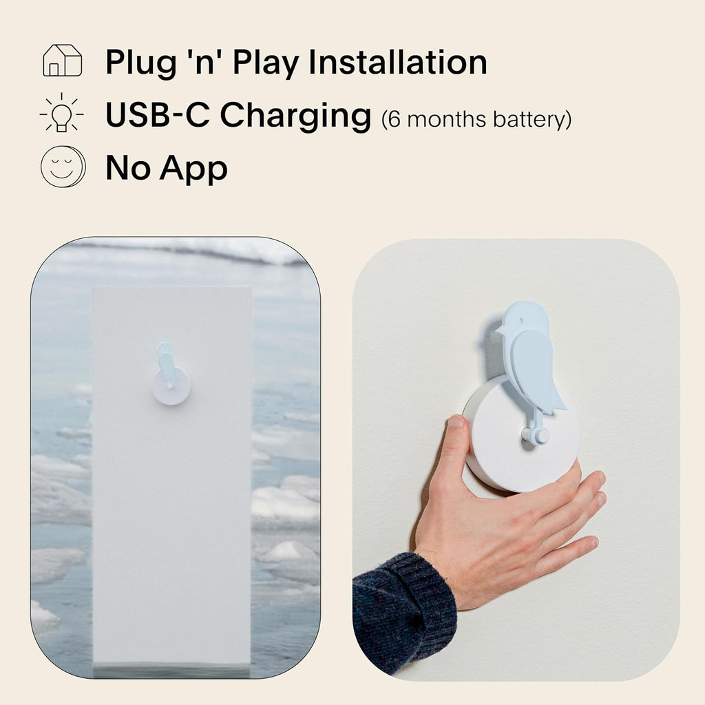 Birdie 2.0 - Design Indoor CO2 Monitor - Air Quality Meter for Home & Office - Promotes Mental & Physical Health - Modern Interior Decor - Reducing Health Risks with Clean Air (Glacier, FullBirdie)