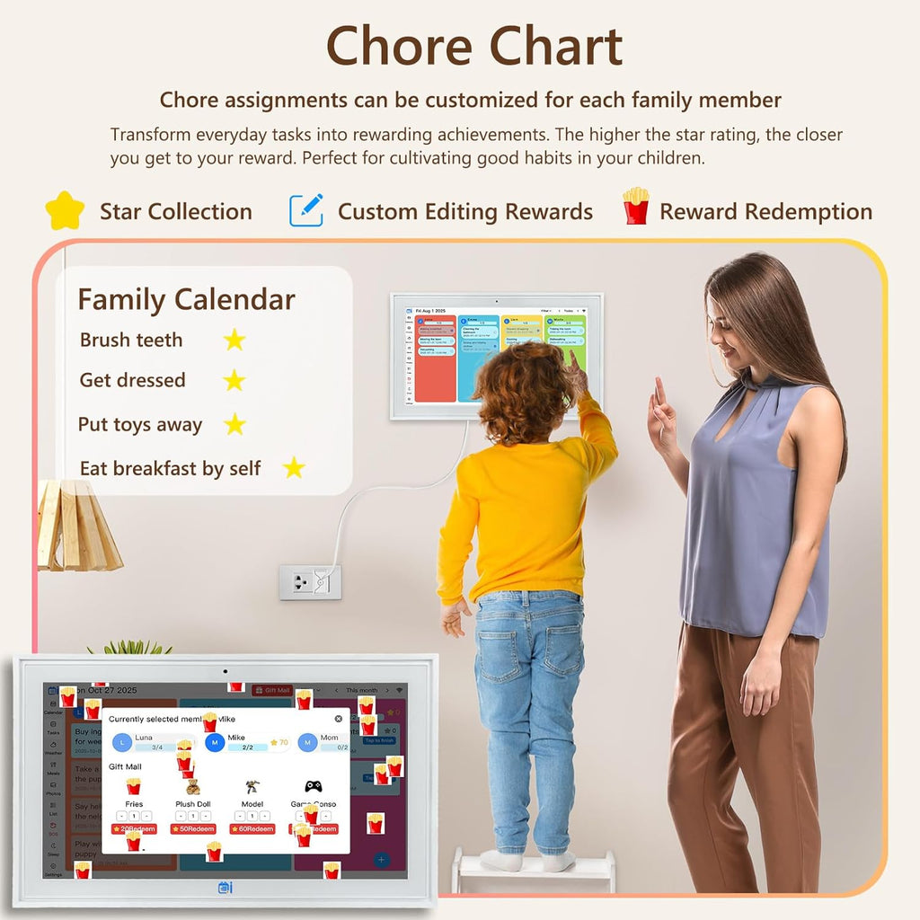 15.6 Inch Digital Calendar,Desktop&Wall Calendar Planner,Chore Chart,Meal Planning,Photo Share,Alarm Reminder,Task Rewards System,TouchScreen Smart Electronic Calender for Family Organizer- 5MP Webcam