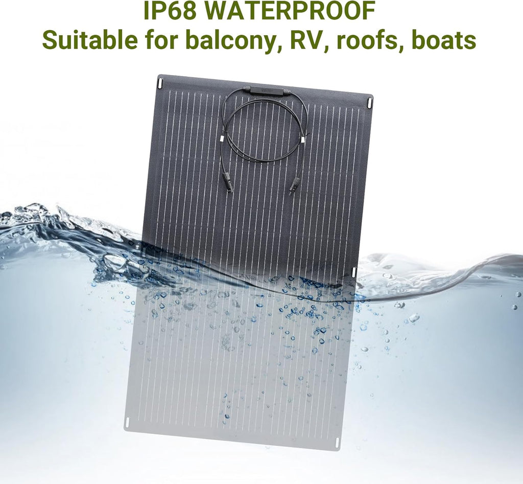 ALLPOWERS SF100 100W Flexible Solar Panel,Ultra-Thin 3mm Bendable Monocrystalline Solar Charger,25% Efficiency IP68 Waterproof for RV Roof,Camping,Marine Use,Compatible