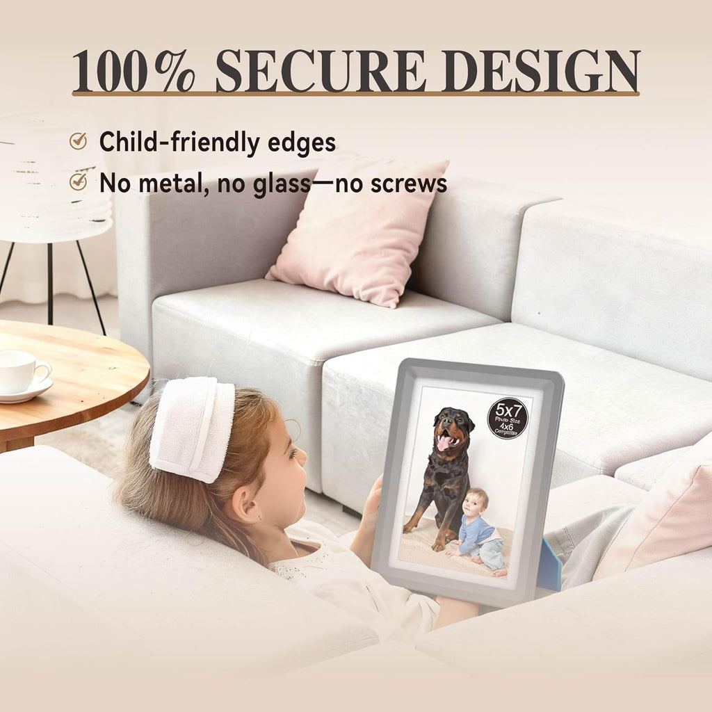 5x7 Picture Frame with Acrylic Front, ABS Frame for 5x7 or 4x6 Photos, Shatterproof UV-Resistant Tabletop Photo Frame, Vertical/Horizontal Display for Home Décor, Darkgray-v2