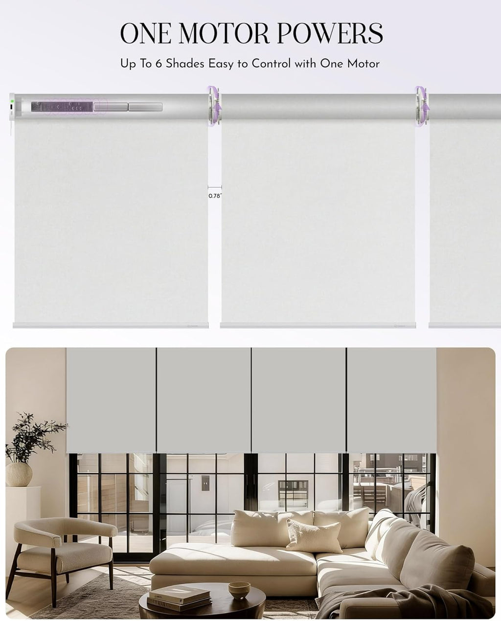 Graywind Smart Coupled Roller Shades Compatible with Alexa Google Custom Size Extra Large Motorized Blinds for Windows(White)