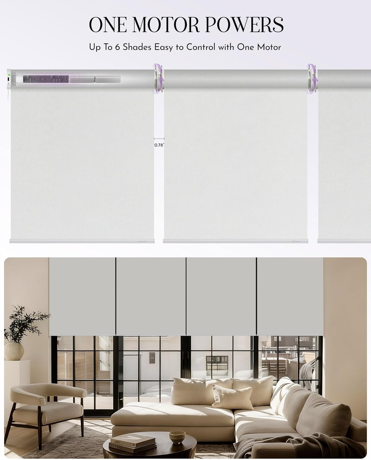 Graywind Smart Coupled Roller Shades Compatible with Alexa Google Custom Size Extra Large Motorized Blinds for Windows(White)