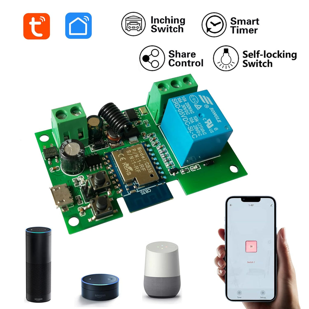 Jane Eyre WiFi Wireless Relay Module 1 Channel Remote Switch Momentary/Self-Locking Relay with 433MHz RF Remote Control Compatible with Alexa, Echo and Google Assistant