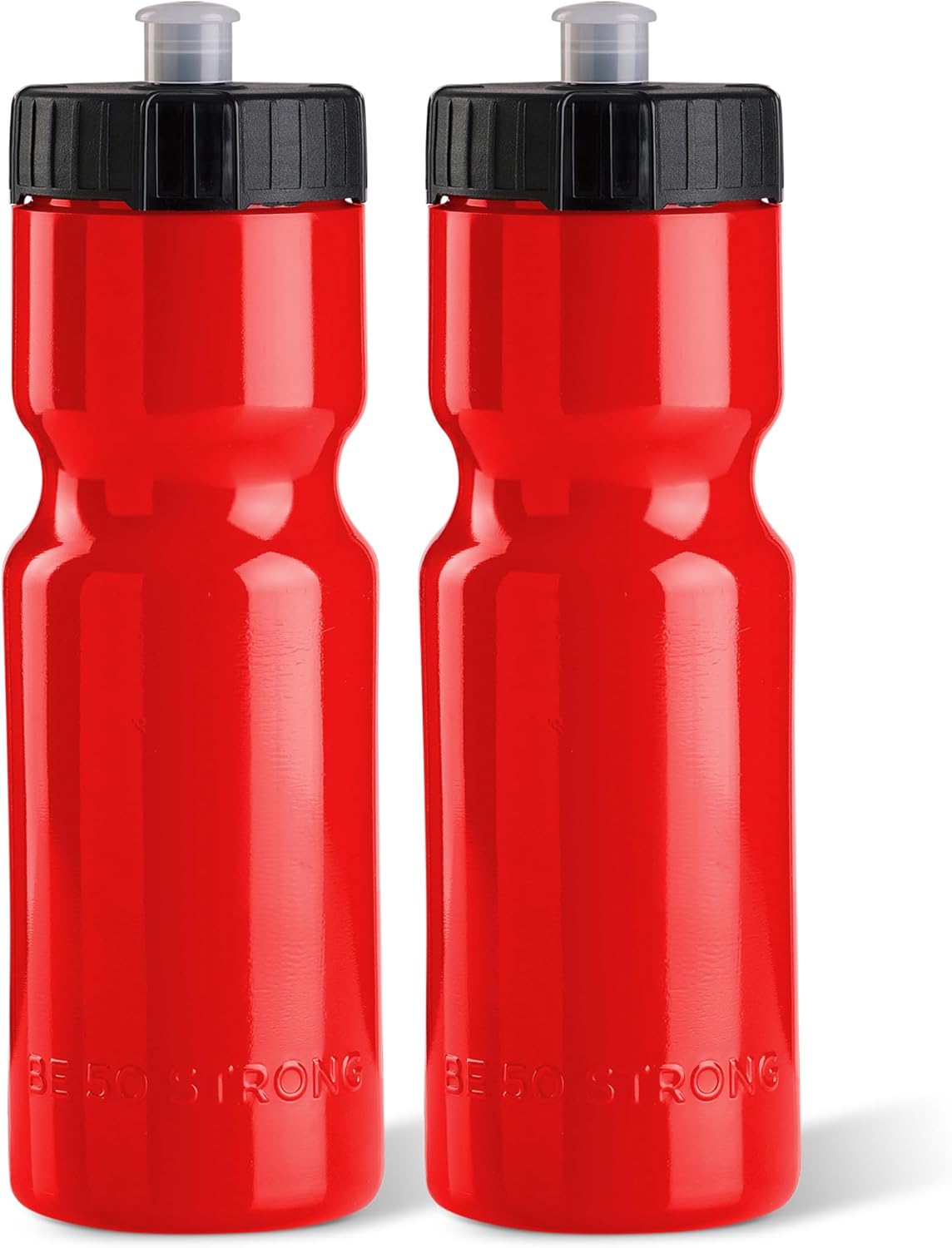 50 Strong Sports Water Bottles – Reusable 22 oz BPA-Free Plastic Bottles with Pull Top Cap – Made in USA – Top Rack Dishwasher Safe – Fits Most Bike Cages Brand