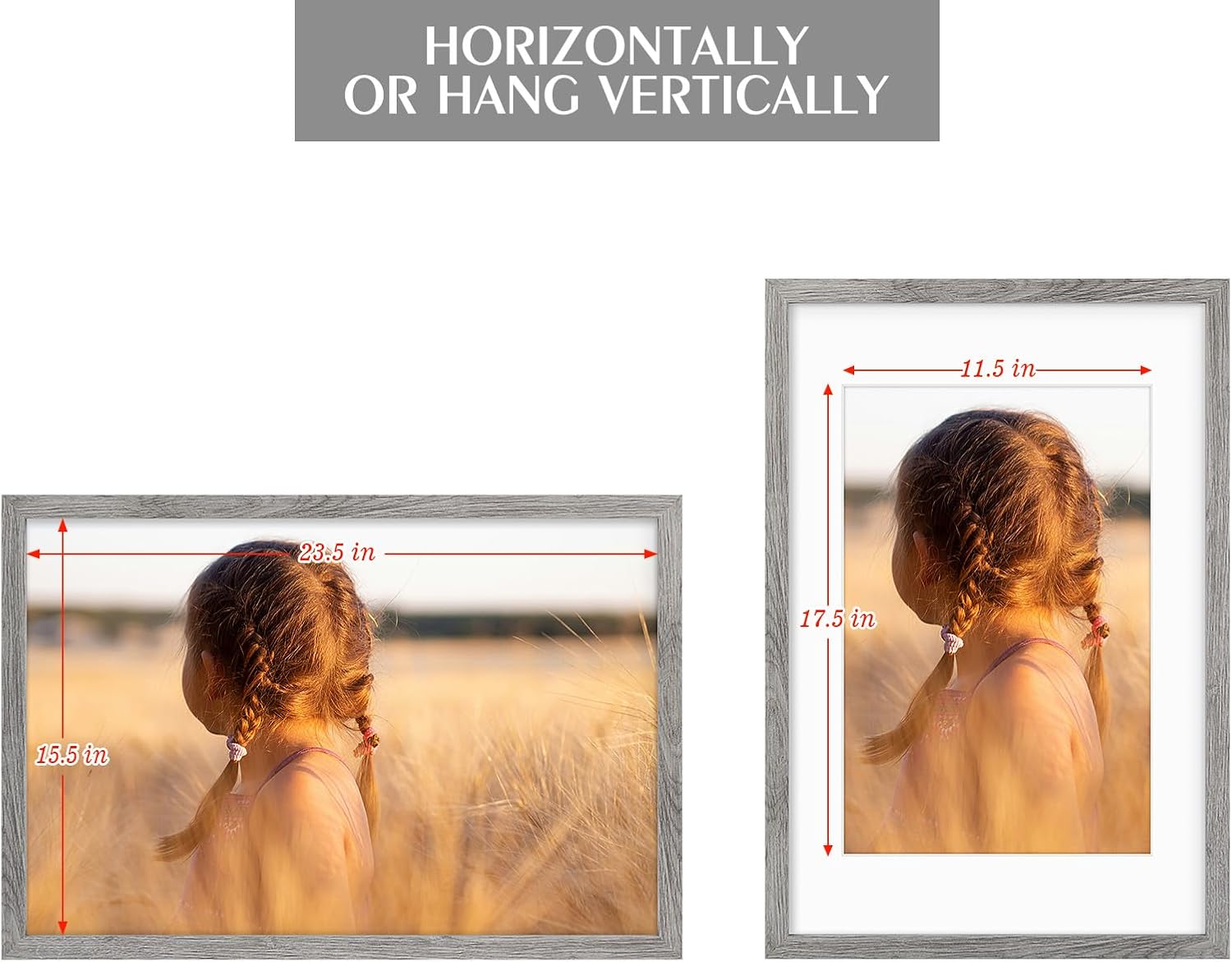 Golden State Art, 16X24 Picture Frame with Mat for 12X18 - High Definition Glass Wall Mounting Horizontal Vertical Display (Gray, 2 Pack)