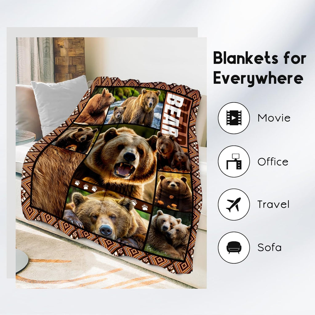Blankets for Dad, Bear Blanket Gifts for Men Boys Adults, 40"x50" Forest Animal Throw Gift for Hunters - Soft, Fuzzy & Cozy Flannel Throws Wildlife Country Decor