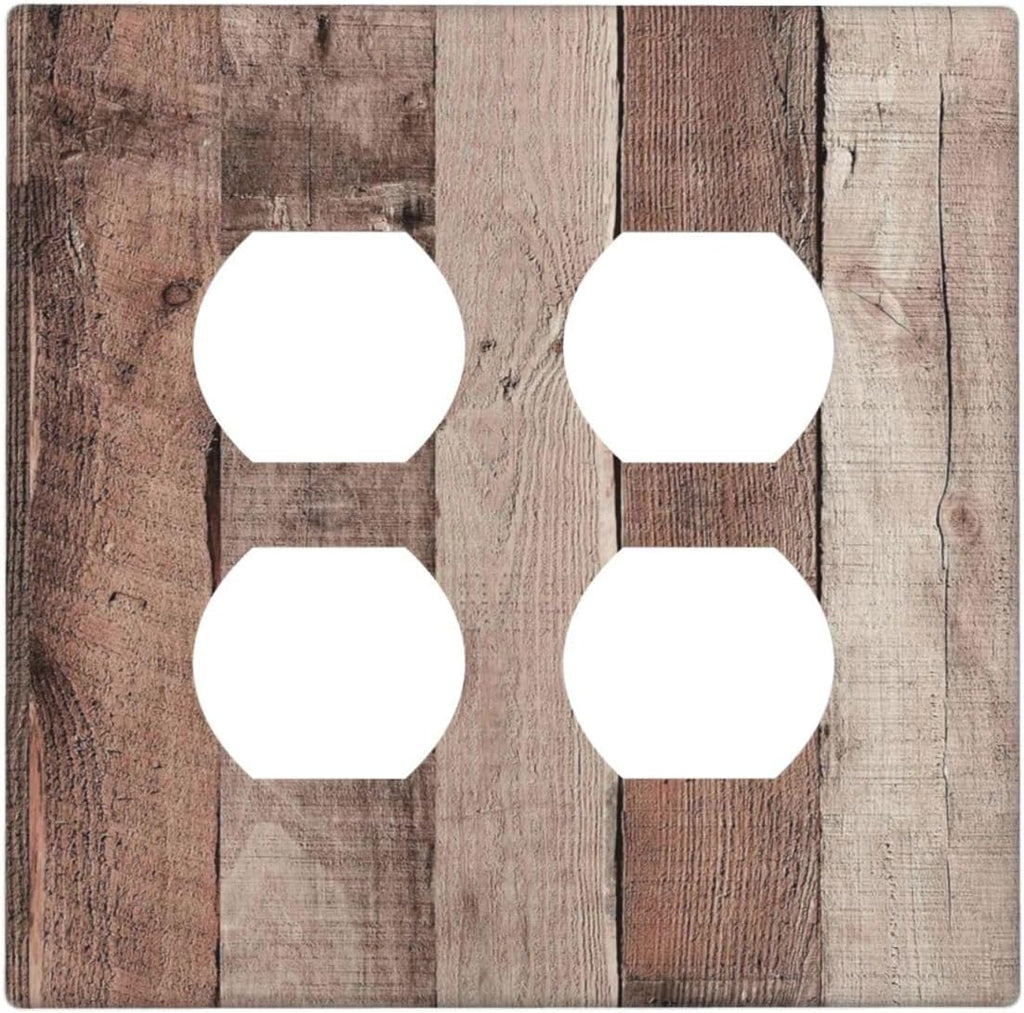 Outlet Covers Retro Wood Brown Farmhouse Barn Wooden 2 Gang Double Duplex Decorative Light Switch Covers Electrical Wallplates Socket Faceplate for Farmhouse Cabin Decor