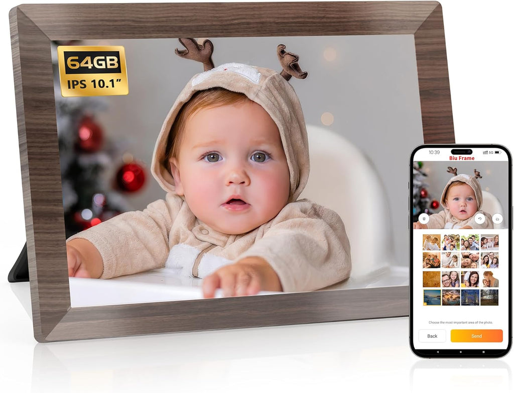 10.1 WiFi Digital Picture Frame, IPS Touch Screen Smart Cloud Digital Photo Frame with 64GB Storage, Wall Mountable, Auto-Rotate, Motion Sensor, Share Photos via Biuframe App