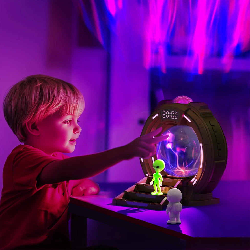 Galactic Portal Galaxy Projector Lamp with Plasma Ball – Aurora Projector Night Light with Smart Speaker, Astronaut & Alien Room Decor for Kids & Teens