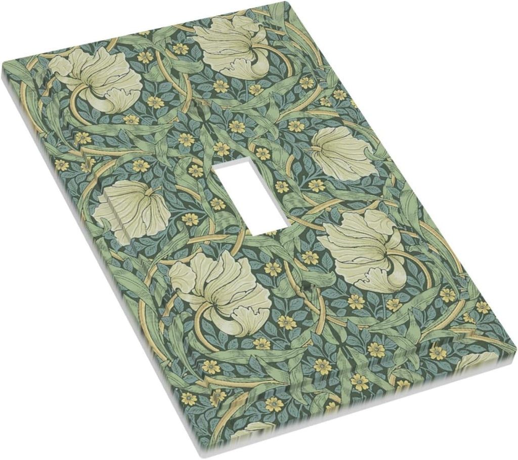 Decorative Light Switch Cover Vintage Floral Plant Sage Green William Morris 1 Gang Single Toggle Decorator Outlet Wall Plate Device Electrical Faceplate Switchplates for Bedroom Home Decor