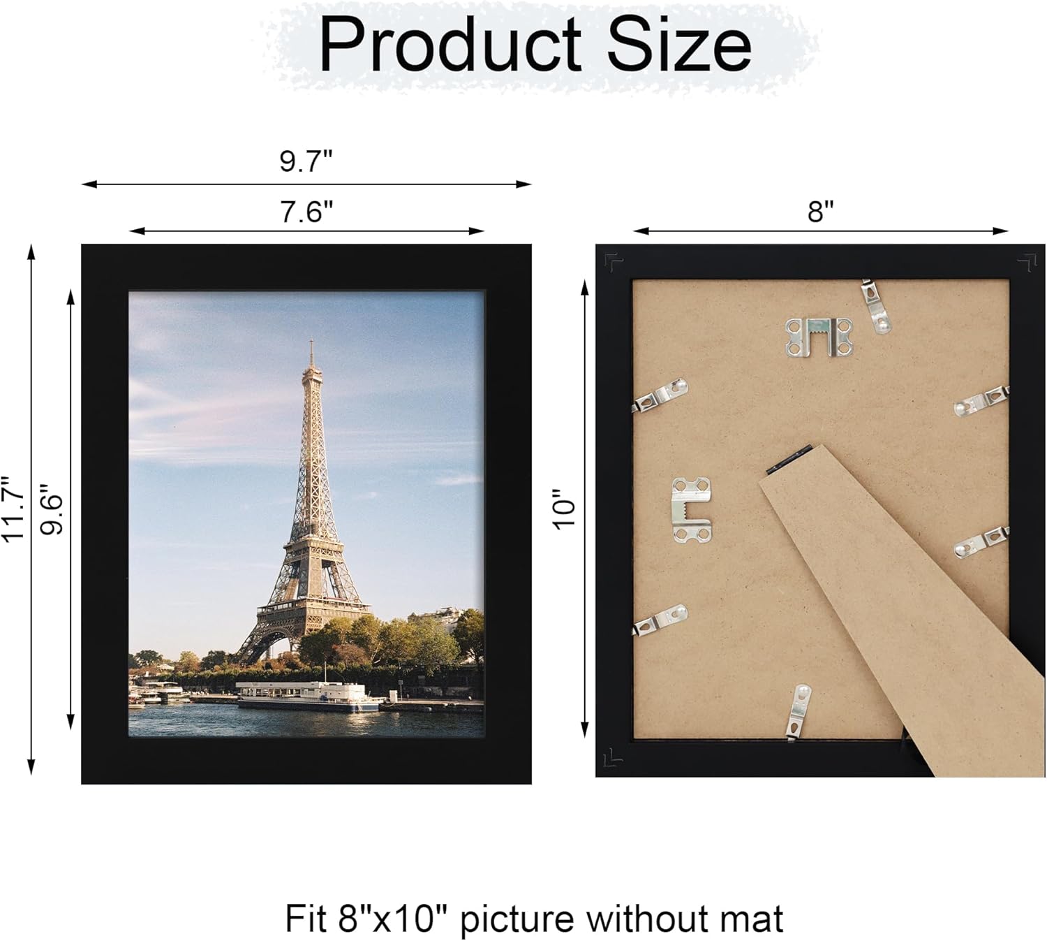 iRahmen 8x10 Picture Frame with HD Tempered Glass, Wood Photo Frames for Tabletop and Wall Mount (Black, 1 Pack)