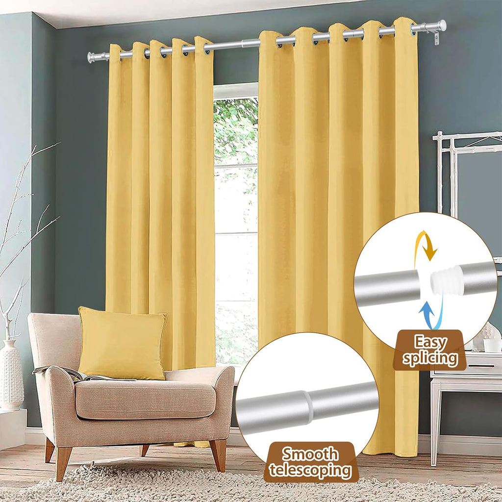 TONIAL 2 Pack Curtain Rods for Windows 48 to 84 Inch, Telescoping Splicing 3/4 Inch Single Rods for Windows Decorative Drapery Rod 32 to 86 with Small Finial, Silver