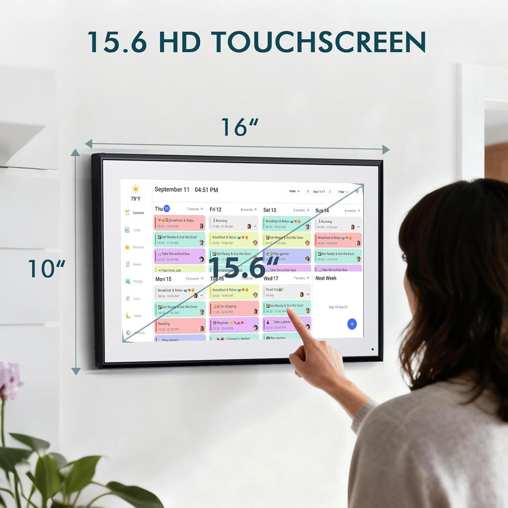 Digital Calendar 15.6 Inch Electronic Wall Calendar and Chore Chart 1920 * 1080P IPS Touchscreen Wall Smart Weekly and Monthly Planner for Family Meal Planning Gift for Women