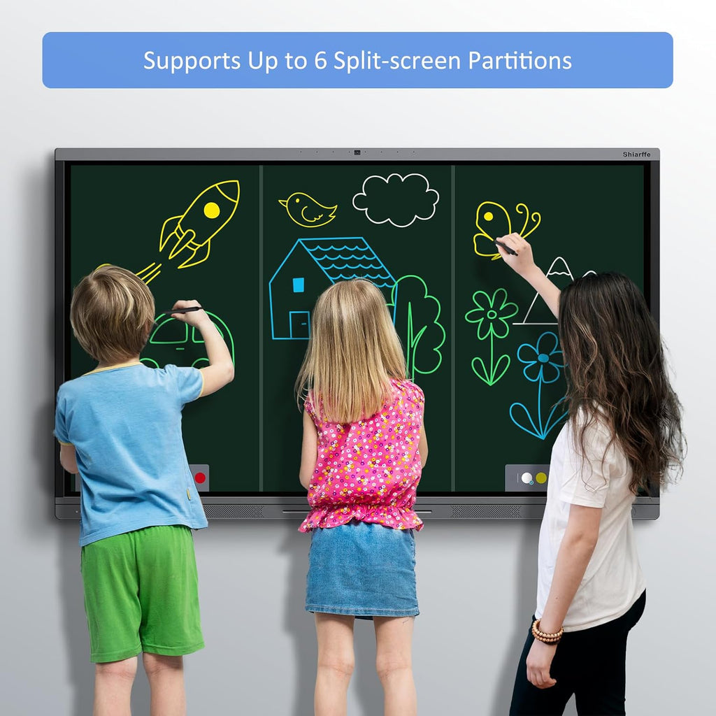 Shiarffe X5 Smart Board with Stand 4K Interactive Whiteboard EDLA-Certified All-in-One Touchscreen Digital Display Built-in 48MP Camera Mics and Speaker for Classrom Hybrid Work