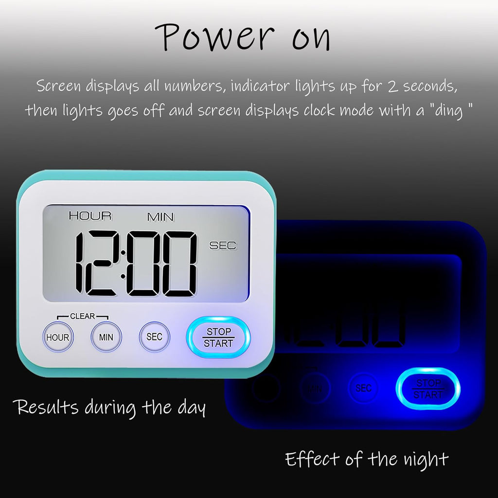 Digital Kitchen Timer Magnetic Loud Alarm, Large LCD Screen Silent/Beeping Multi-Function for Teachers Classroom Kids, Sky Blue