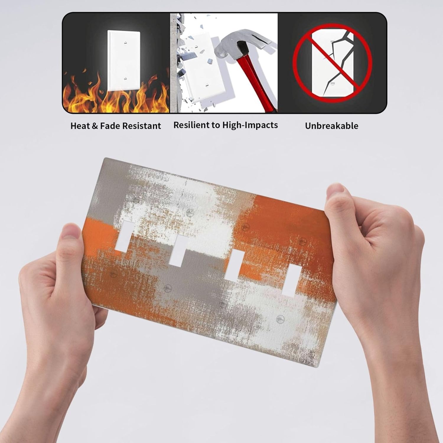 Orange Grey Abstract Art Oil Painting Light Switch Covers Quad Toggle Electrical Faceplate 4 Gang Wall Plate Decorative Switch Plates For Home Farmhouse Decor