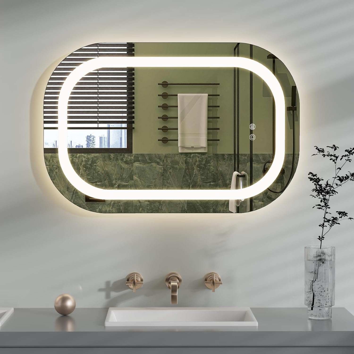 40" x 24" LED Bathroom Mirror with Lights, Lighted Bathroom Mirrors 3 Colors Temperature Dimmable Wall Mirror, Backlit + Front Lit, Anti-Fog Lighted Vanity Mirror, Memory Waterproof