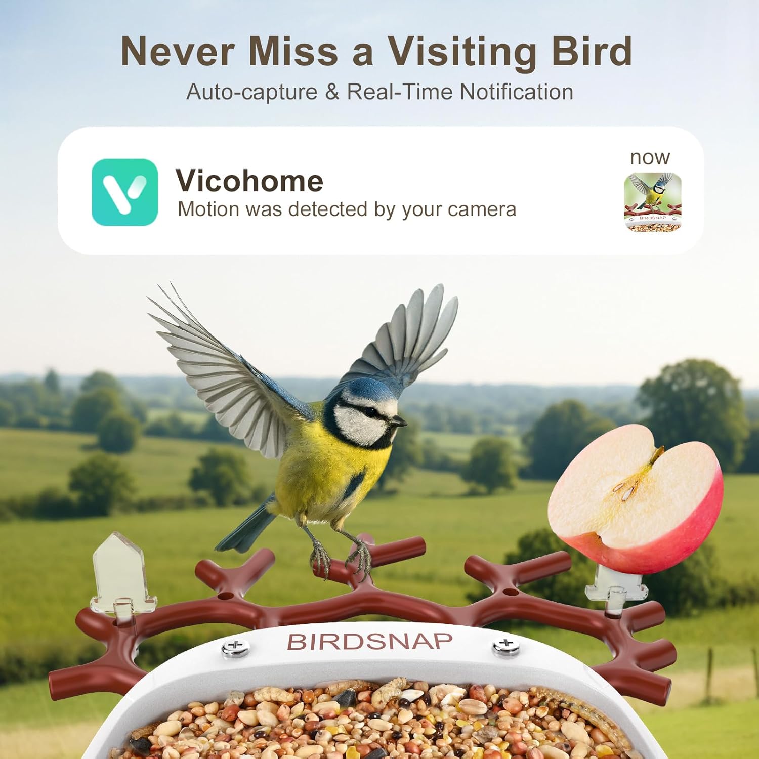 birdsnap® P33 - Smart Bird Feeder with Camera Solar Powered, 2K Video Bird Camera Feeder Live with 32GB Card, AI Identify Feather Species, Auto Record in Backyard, Ideal Gift for Birds Lover