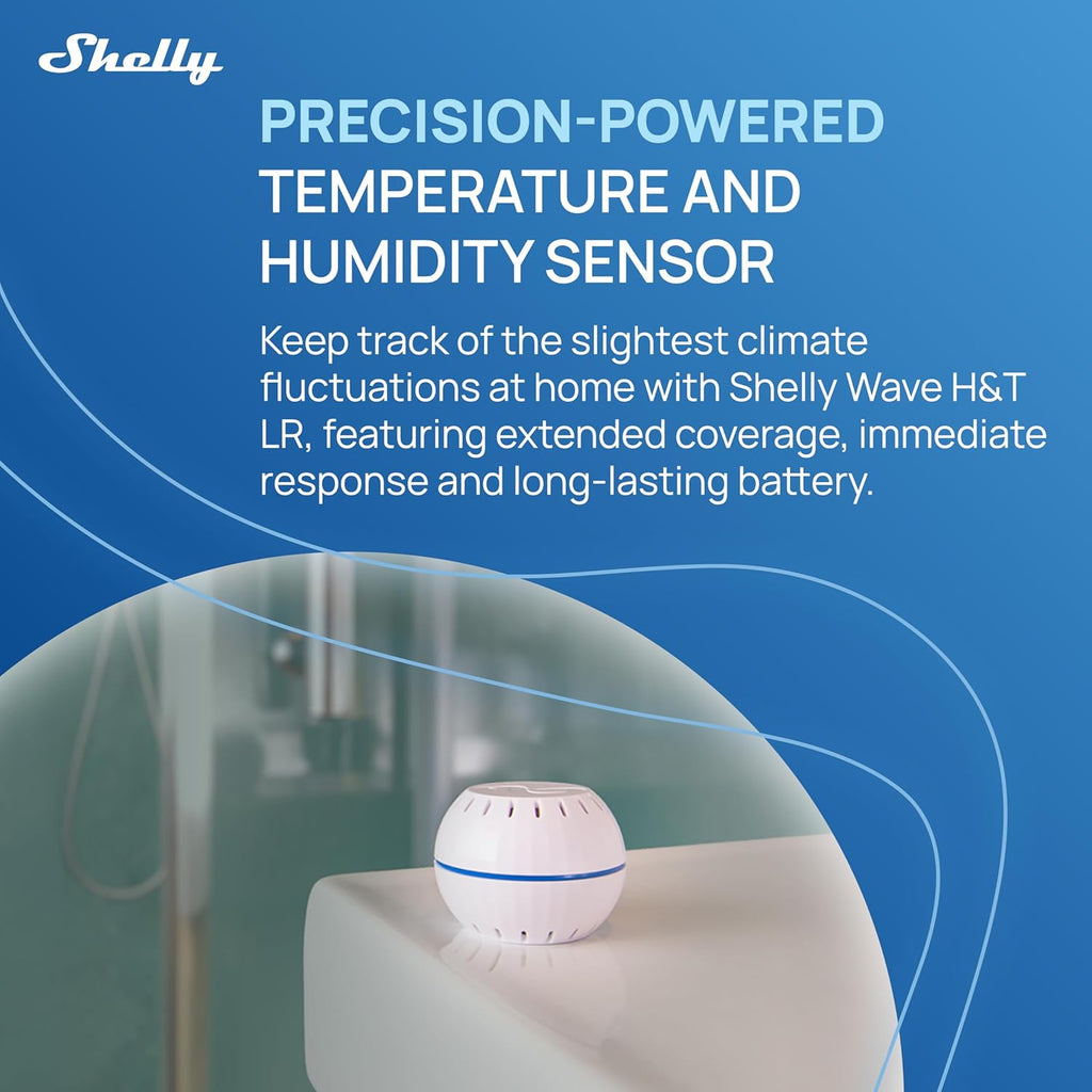 Shelly Wave H&T US White US LR, Z-Wave Long Range Indoor Smart Temperature & Humidity Monitor, Compatible with Alexa, Google Home, SmartThings, Home Assistant, Free Data Storage, Remote Monitoring