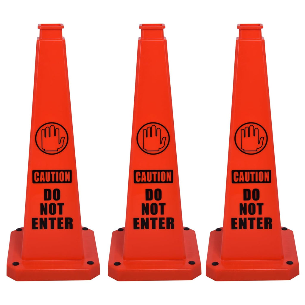 OrangeStar 3-Pack 28" Do Not Enter Cones, Large 4-Sided No Entry Message Safety Cones with Heavy Rubber Base for Indoor Outdoor Use, Traffic Control, Security, Warehouse Safety