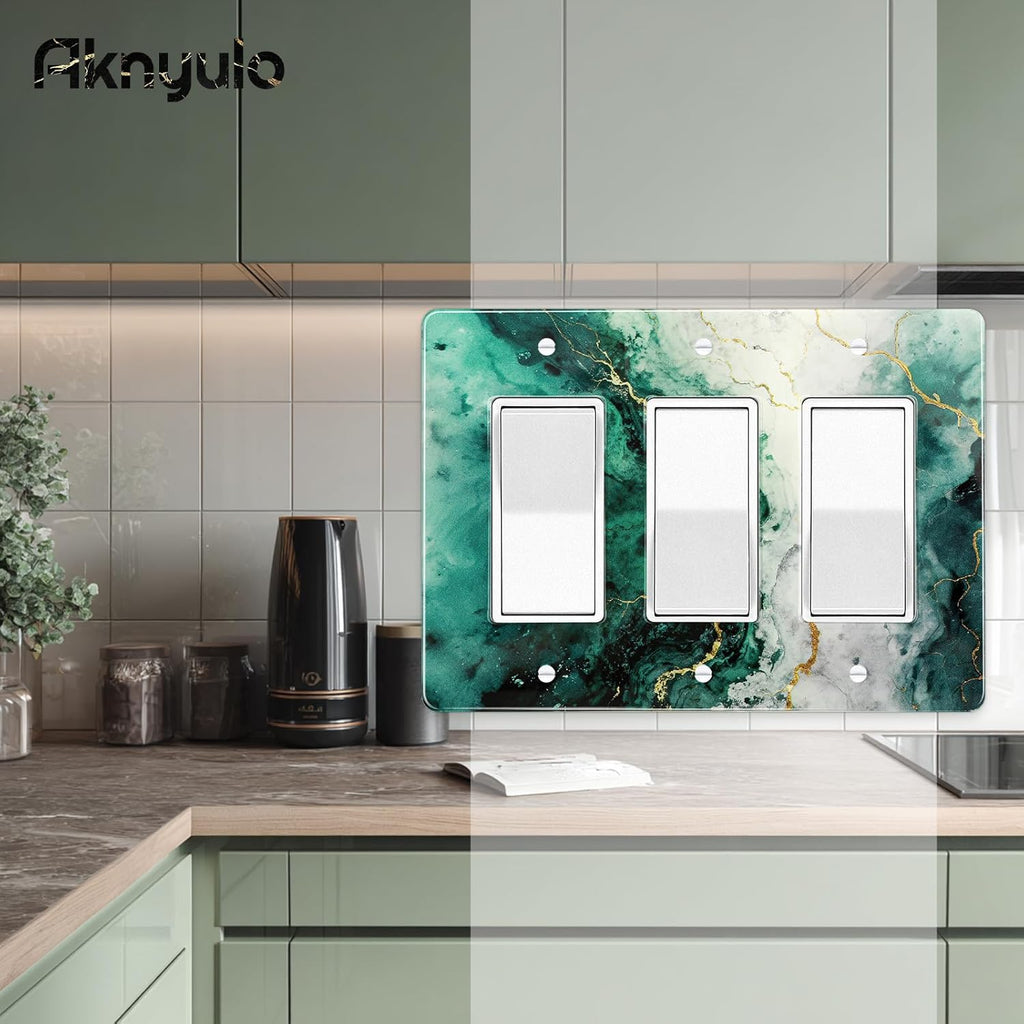 Modern Abstract Lexury Dark Turquoise Teal Blue Gray Marble Textured Light Switch Plate Acrylic Decorative Wall Outlet Cover Switch Plates Wall Plates