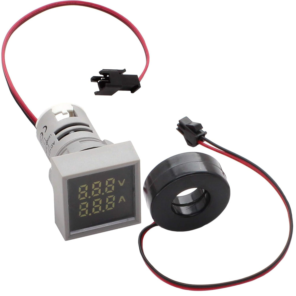 LED Voltage Display Panel Mount Volt Amp Meter, AD101-22VAMS 22mm Square Voltmeter and Ammeter, AC50-500V Voltage and 0-100A Current Meter, Grey (3 Pack)