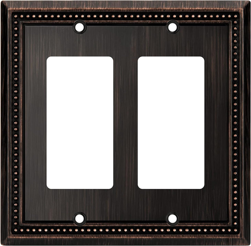Henne Bery Sunken Pearls Heavy Duty Decorative Wall Plate Switch Plate Outlet Cover (Double Decorator, Aged Bronze)